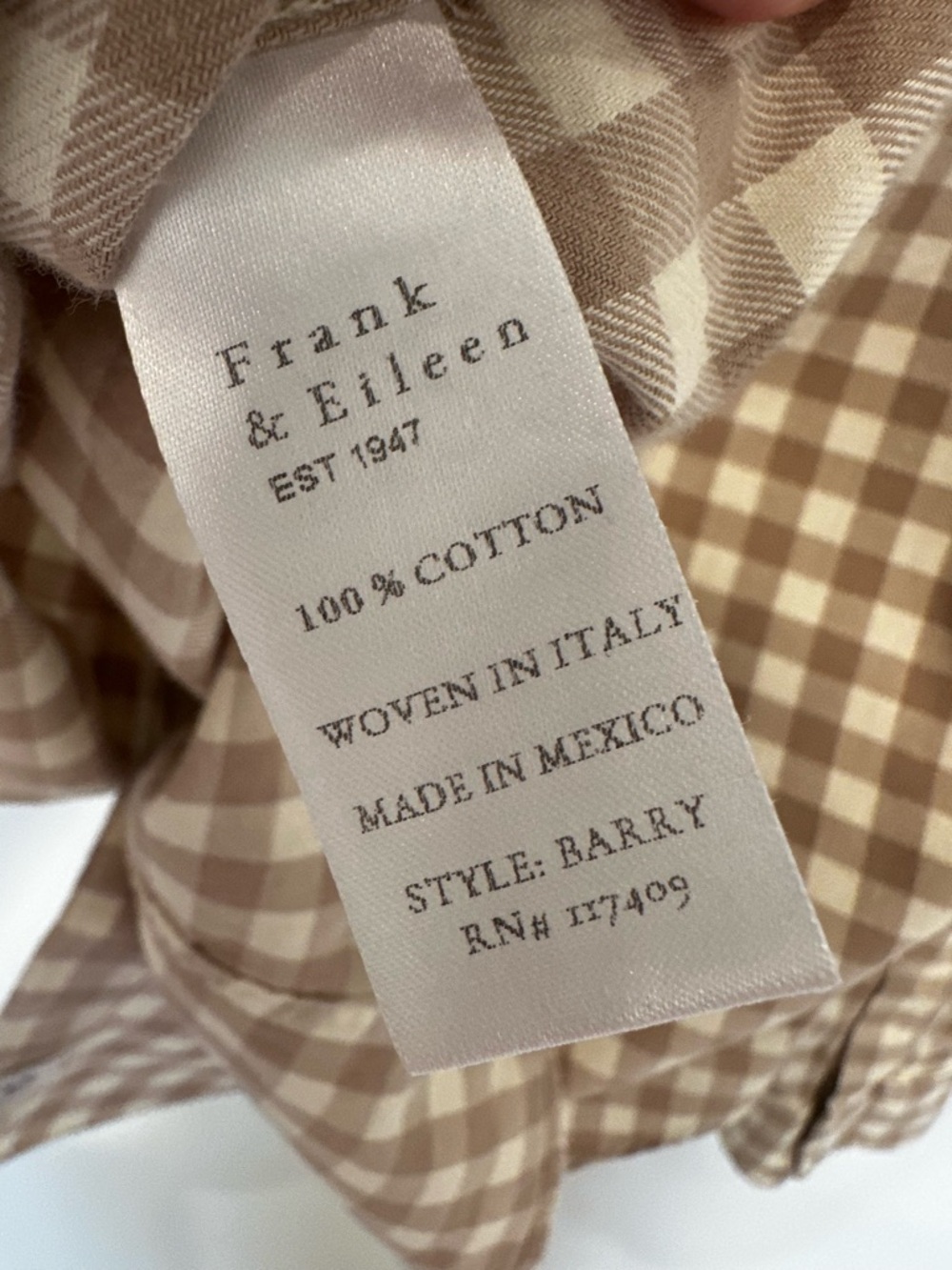 Frank & Eileen Barry tan gingham flannel button up S - Picture 5 of 5